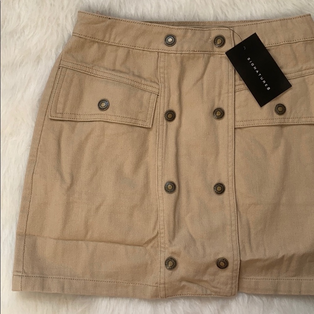 Signature8 Tan Button-Front Utility Mini Skirt - Picture 2 of 8